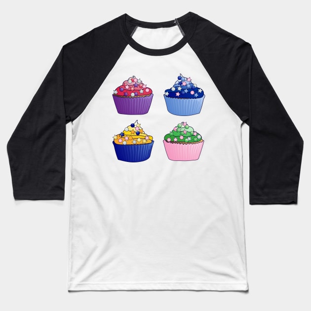 Inner Senshi Cupcakes Pattern Baseball T-Shirt by ziafrazier